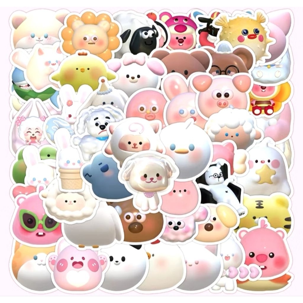 

63pcs Sticker 3D Animal Hewan Loopy Pororo Bunny Stiker Lucu Laptop Koper Tahan Air