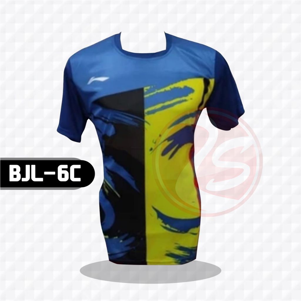 Baju bulutangkis BJL-6C kaos badminton biru corak kuning