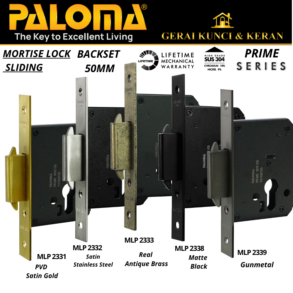 PALOMA MLP 2331 2332 2333 2338 2339 Body Kunci Pintu Sliding Backset 50 MM Prime Series Mortise Lock