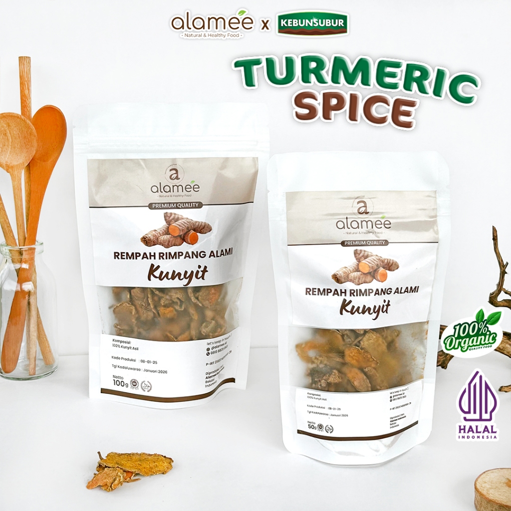 

ALAMEE Kunyit Kering Iris Dried Turmeric Rempah Rimpang Organik Alami Kunir Spice Kebunsubur