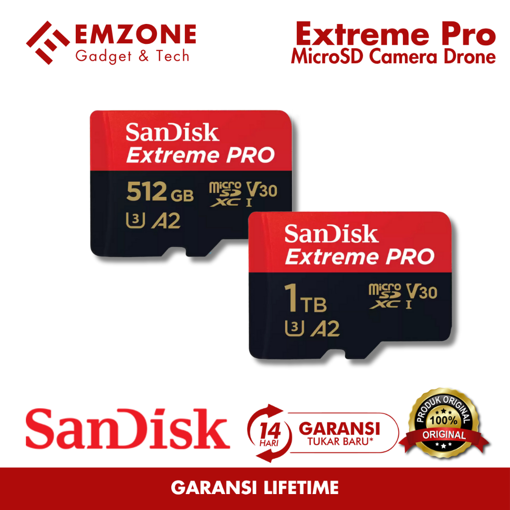 SanDisk Extreme Pro MicroSD 512GB 1TB 200MBs Read 140MBs Write A2 V30 U3 Kartu Memori HP Kamera Dron