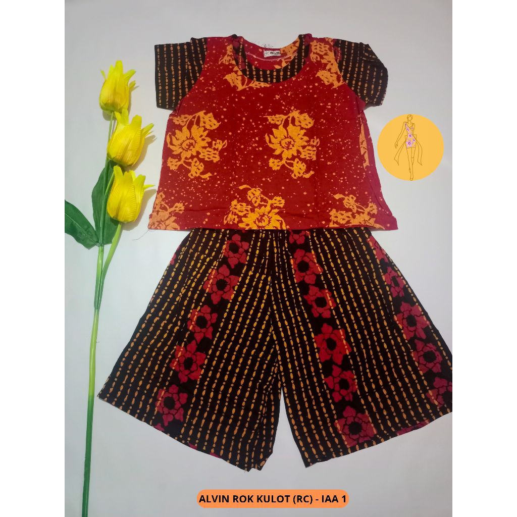 Setelan Alvin Rok Kulot (RC)|Setelan Batik|Baju Tidur Batik Alvin|Setelan Celana Pedek Batik Alvin|S