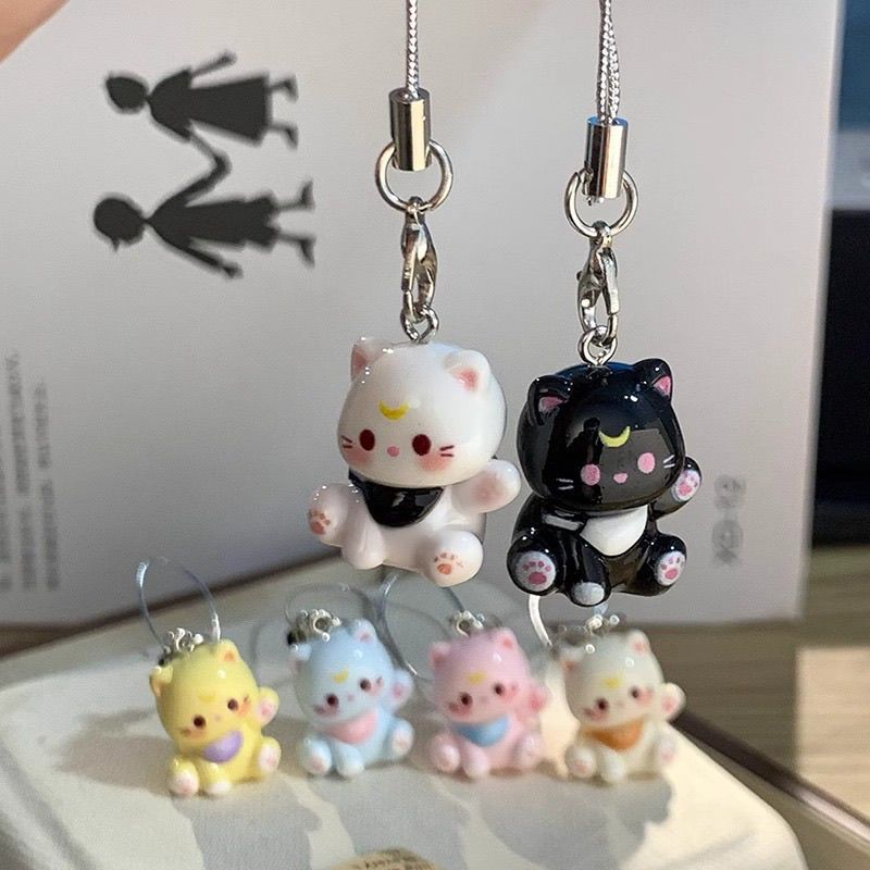 Tali Hp/Gantungan Hp Lucu/Gantungan Hp Kucing/Kait Tas-Tali Ponsel Resin Berbentuk  Kucing Kartun 3D