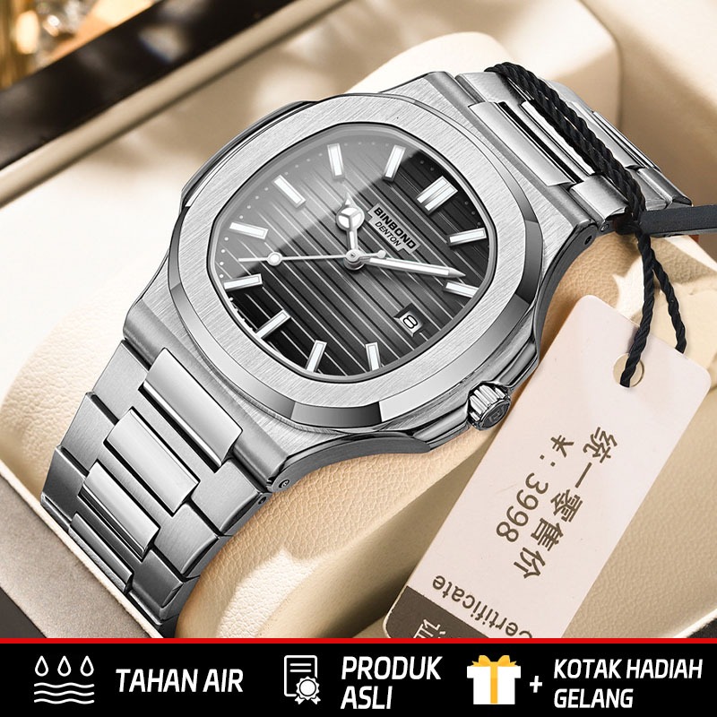 BINBOND Fashion Men Business Watch Waterproof Date Luminous Stainless Steel Men Quartz Watch