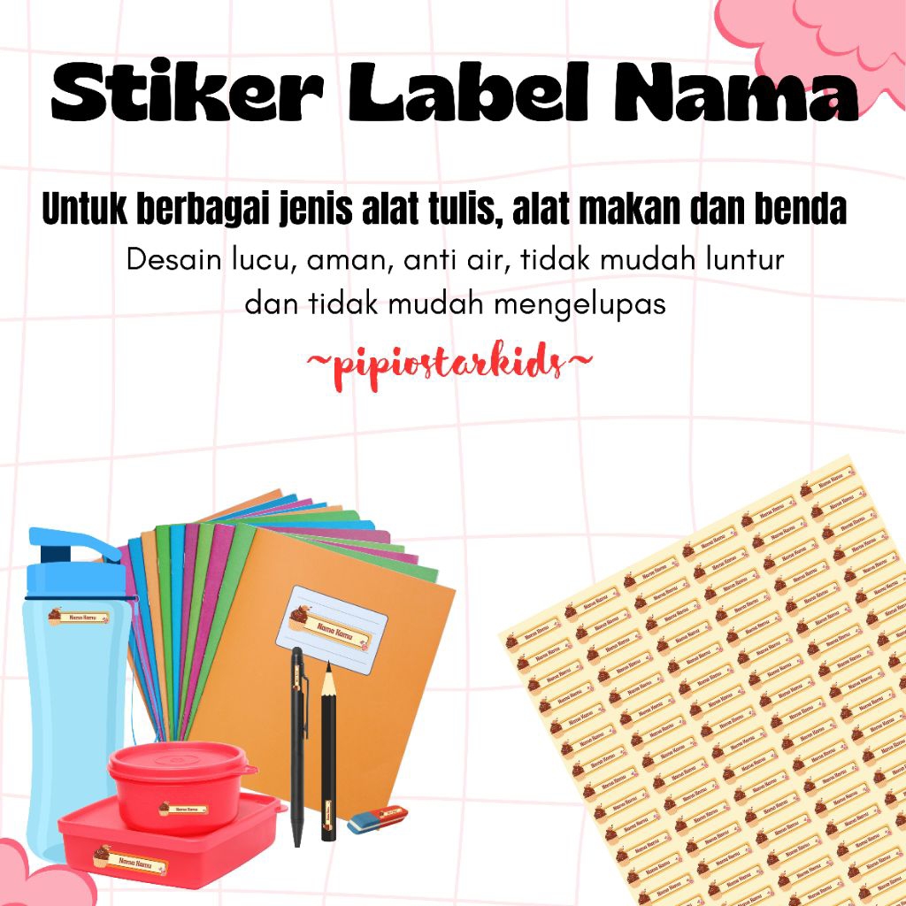 

STIKER LABEL NAMA ANTI AIR | STIKER ALAT TULIS | STIKER ALAT MAKAN | STIKER BENDA | CUSTOM NAMA | ISI 100
