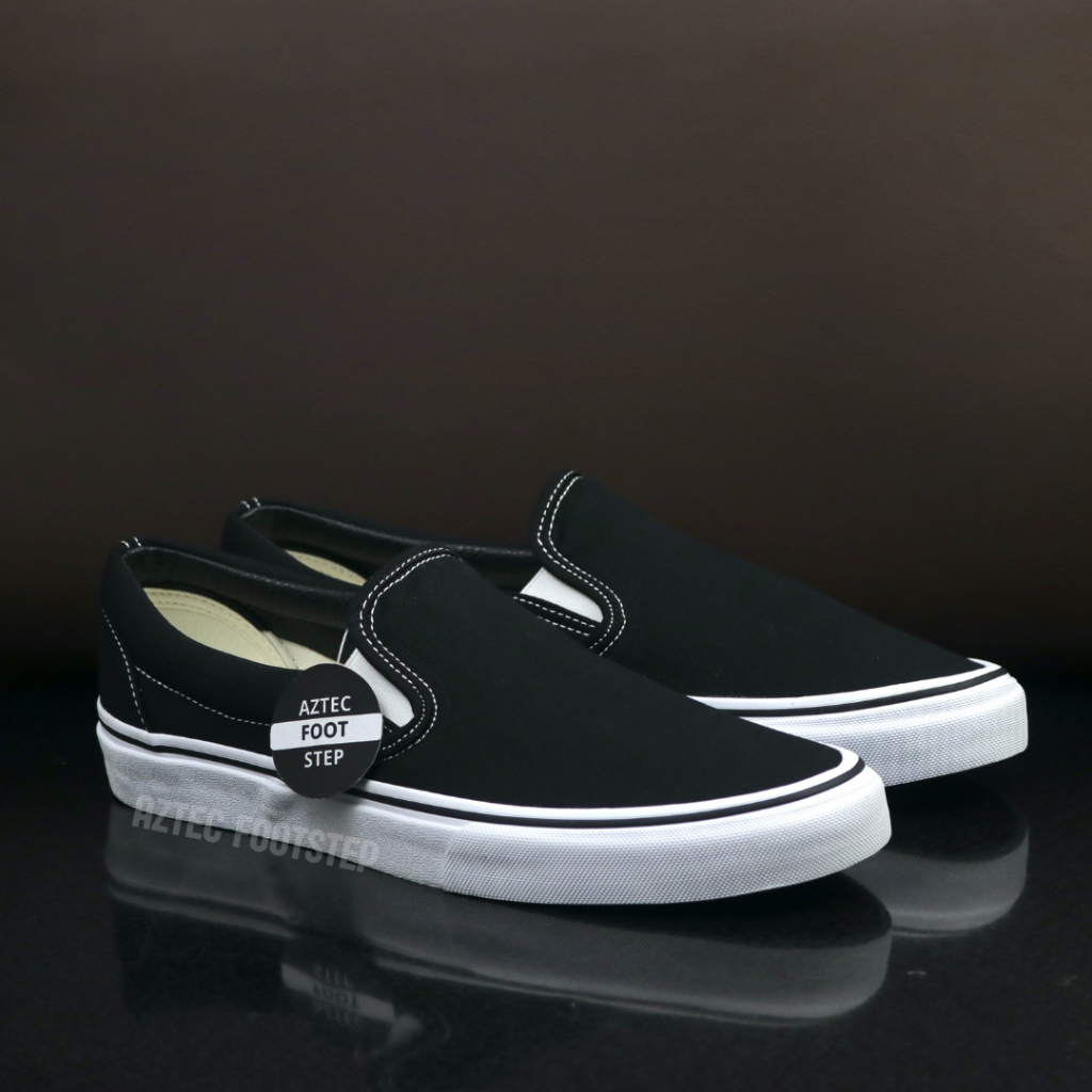 Sepatu Slip On  Black White | Sneakers Slip On Hitam Putih