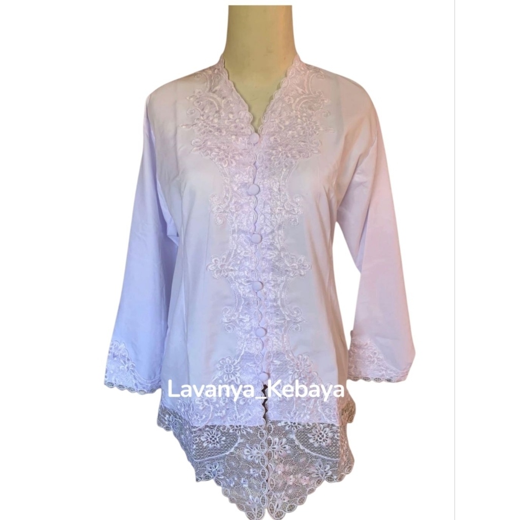 Kebaya Encim putih Bordir Senada Katun Mikro - Atasan Wanita Dewasa - Pesta, Remaja, Wisuda,