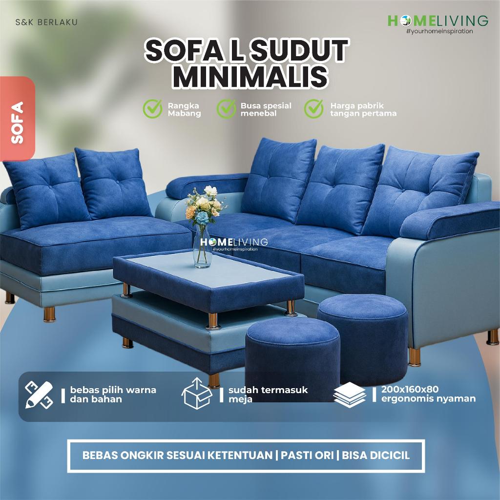 HOMELIVING FURNITURE - SOFA L SUDUT + STOOL -  RUANG TAMU MINIMALIS PONTIANAK - FREE CUSTOME/REQUEST