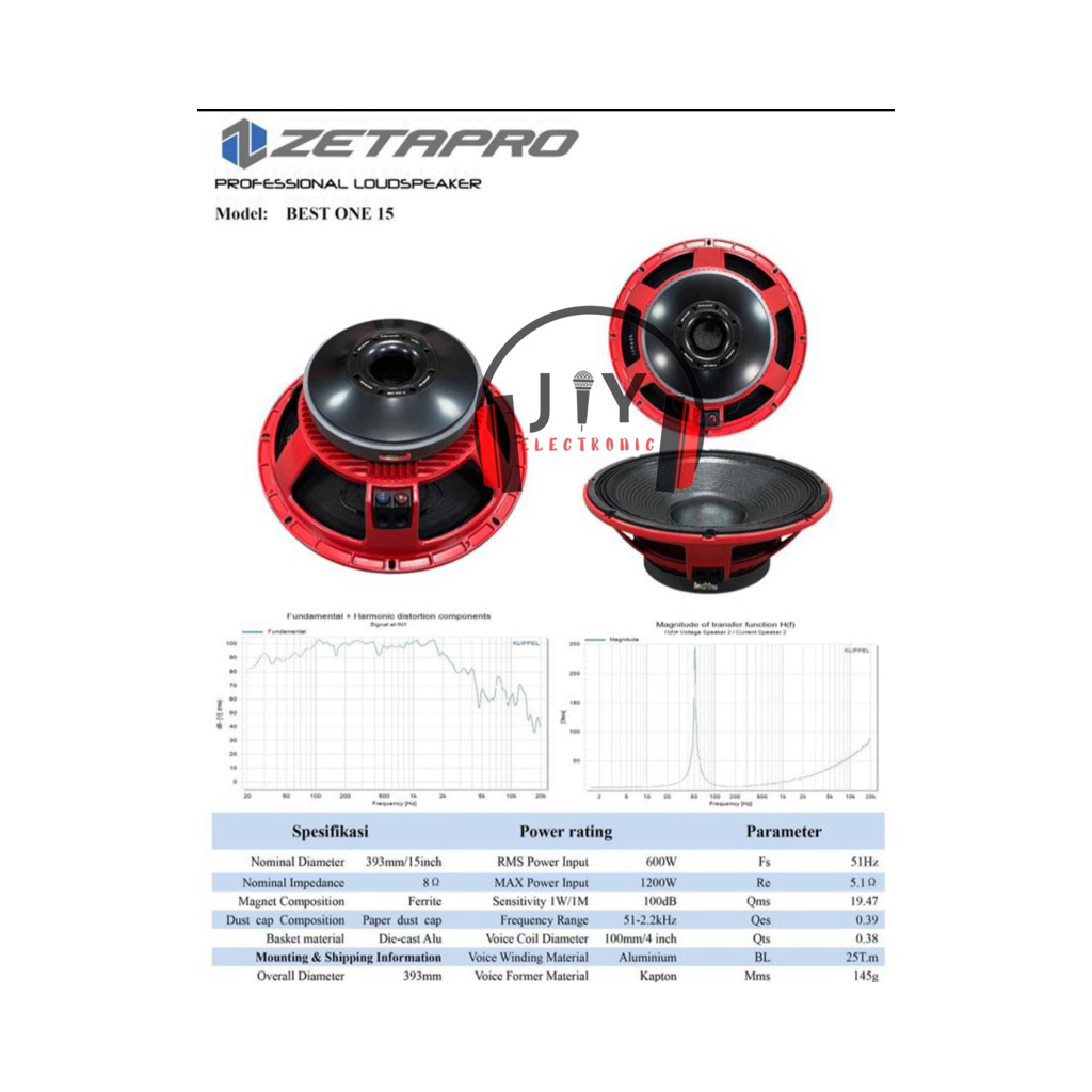 Speaker Zetapro 15 Inch Best One 15 Bestone 15 Best-One 15 Speaker Komponen