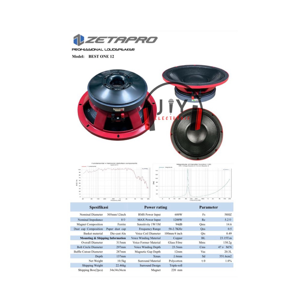 Speaker Zetapro 12 Inch Best One 12 Bestone 12 Best-One 12 Speaker Komponen
