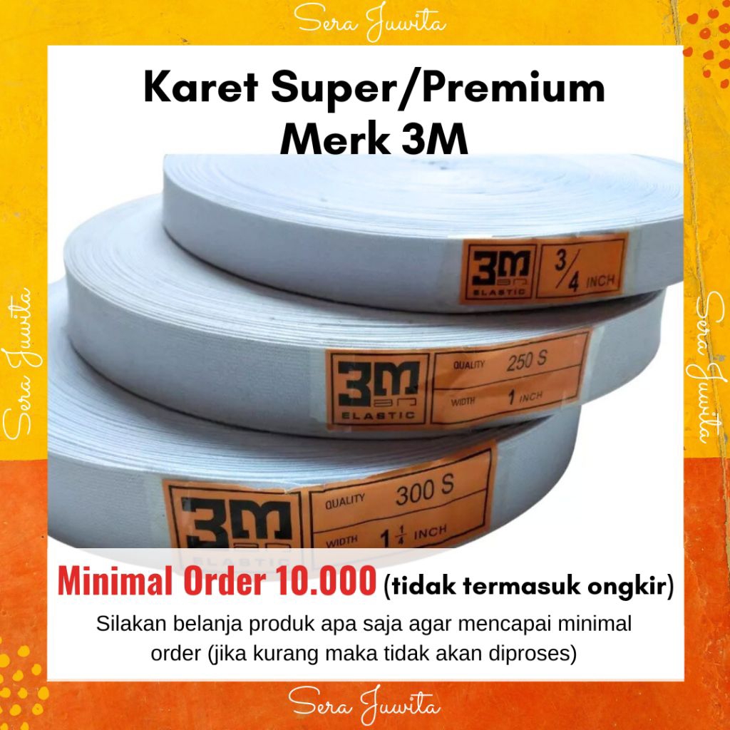 (Per Meter) Karet Elastik Merk 3M Kualitas Paling Bagus Lebar 2 cm/ 2,5 cm/ 3 cm Elastis Super