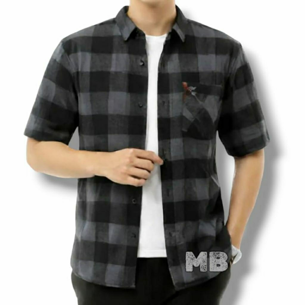 KEMEJA FLANEL PRIA LENGAN PENDEK CATUR ABU KUALITAS KAIN FLANEL SUPER TEBAL HALUS