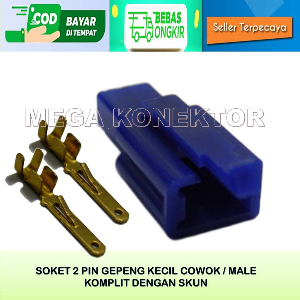 SOKET KABEL MOTOR 2 PIN KECIL BIRU MALE-SOKET –SOKET KABEL–2 PIN- SOKET - SOKET KABEL 2 PIN NYLON