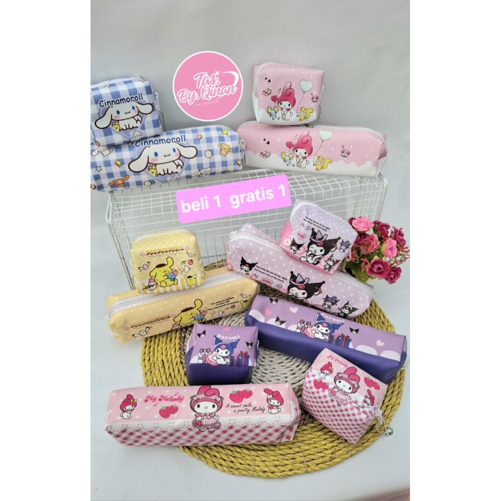 

Tempat pensil set (dpt 2 ) free kubus mini gantungan kunci alat tulis kuromi melody tepak pensil