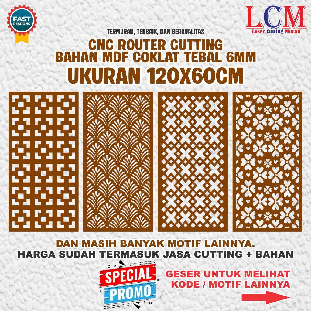 Cutting MDF Coklat Ukuran 120X60CM Tebal 6MM | Ornament Krawangan MDF Coklat