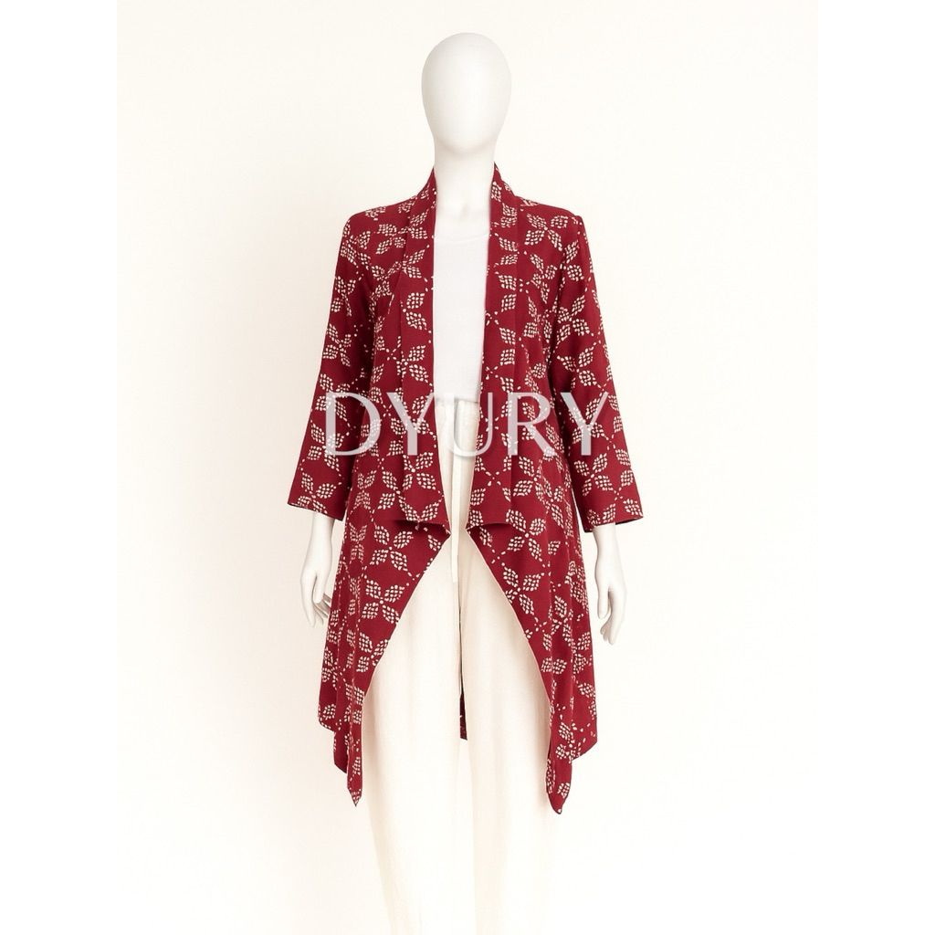 Outer Batik Panjang Wanita Kerja Modern Jumbo Eksklusif Premium Cap Handmade Solo Warna Merah Maroon