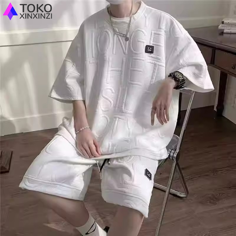 Set Pakaian Pria satu set outfit baju satu set setelan celana pendek casual outfit pria