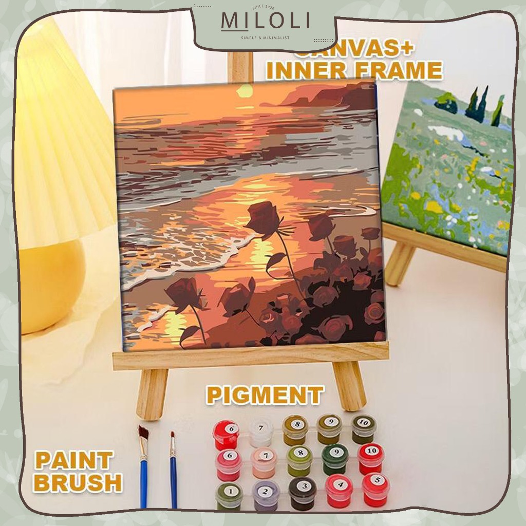 

[MILOLI] 1Pcs 20x20 LANDSCAPE FLOWER OIL PAINTING Handmade DIY Lukisan Cat Minyak Sunset Children's Brithday Gift - F0363