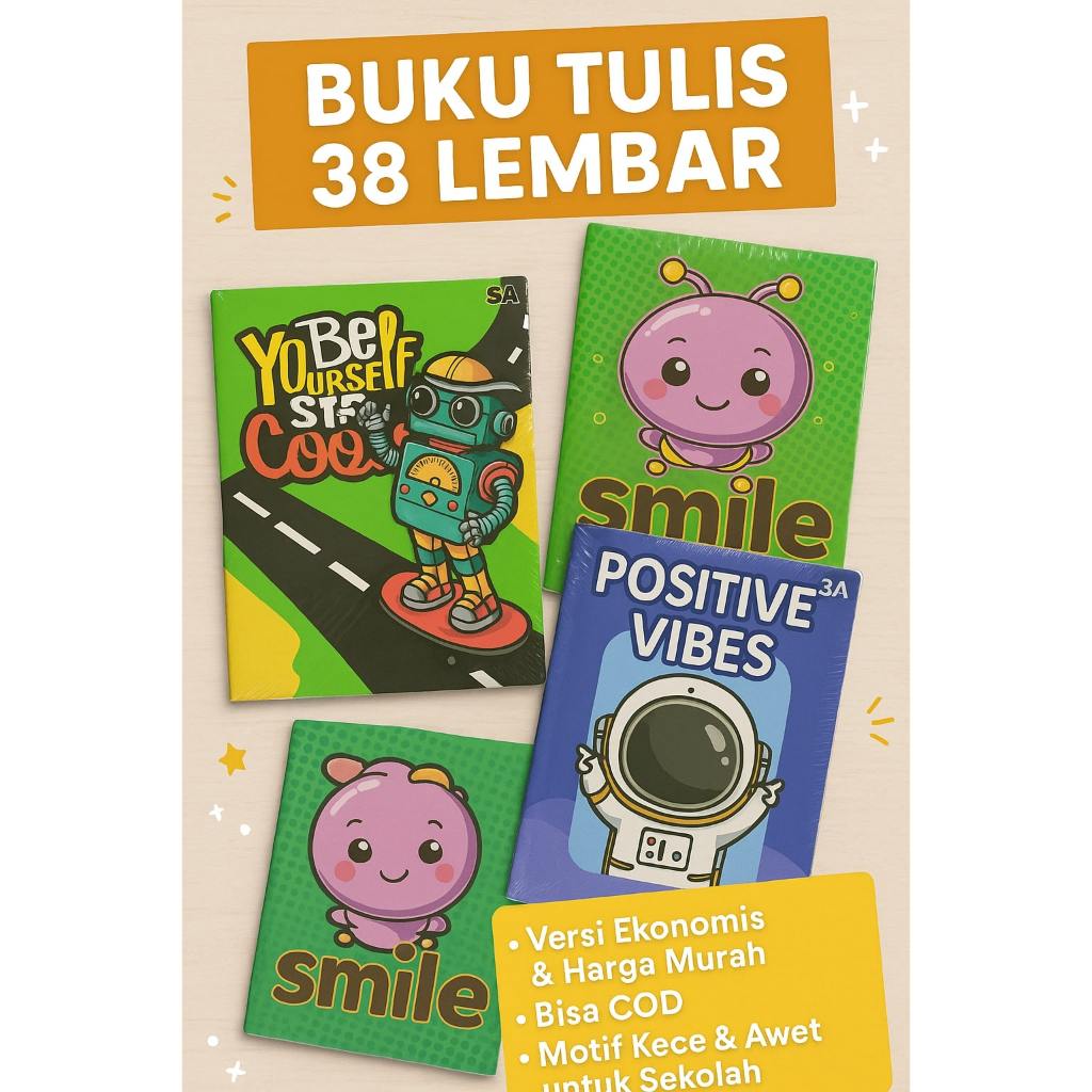 

[Whispers] Buku Tulis 38 Lembar Ekonomis Motif Lucu untuk Sekolah Bisa COD