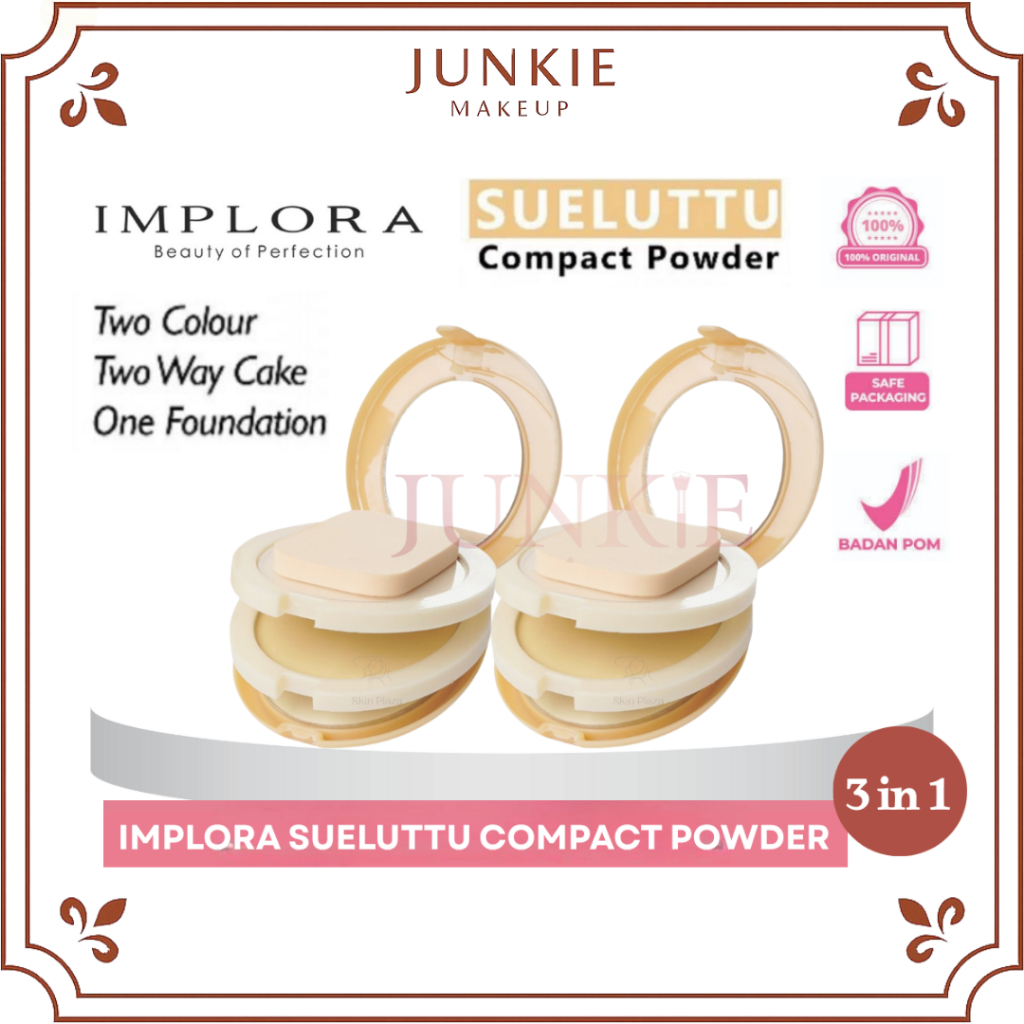 Implora Bedak Padat  Sueluttu | Bedak Compact | Two Way Cake Implora |  Implora Sueluttu 3In 1 Foaud