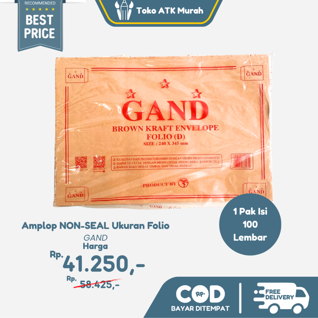 Amplop / Map Coklat Ukuran Folio Non-Seal Gand