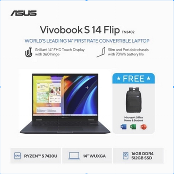 ASUS Vivobook Flip S14 TN3402YA-VIPS558 - Quiet Blue [AMD Ryzen 5 7430U / 16GB / 512GB / 14 inch