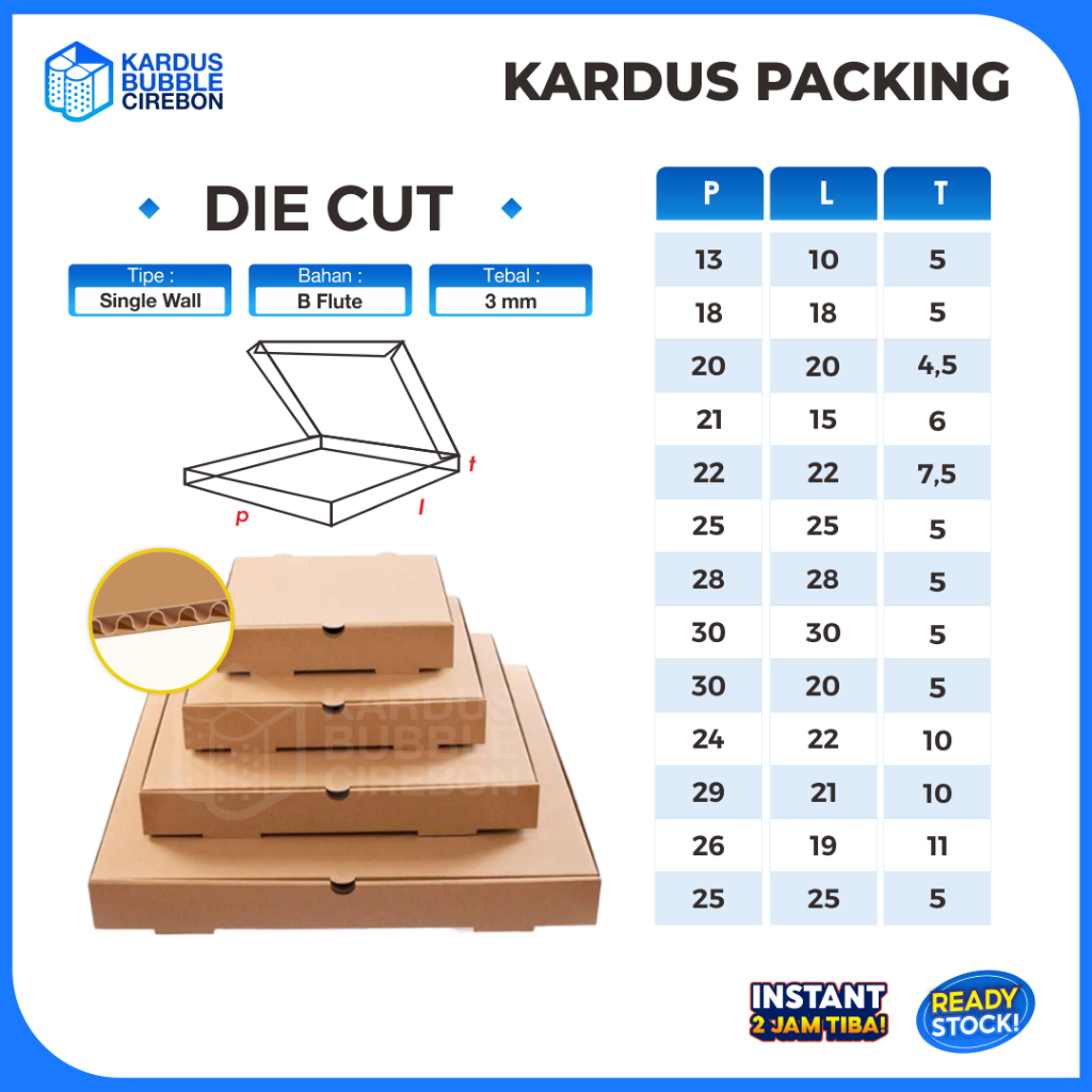 

Kardus Bentuk Box Pizza cocok untuk Packing Gift Box / Kardus Hampers Skincare, Dompet, Snack, Baju, Ulang Tahun atau Hadiah – Ukuran Kardus Box Pizza 13x10x5 cm Hingga 30x30x5 cm | Min pembelian 10 pcs