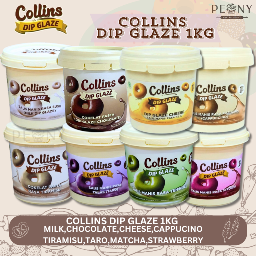 

COLLINS DIP GLAZE DONAT ANEKA RASA 1 KG| CHOCOLATE, STRAWBERRY, TIRAMISU, GREENTEA/ MATCHA, CAPPUCINO, MILK, TARO, CHEESE
