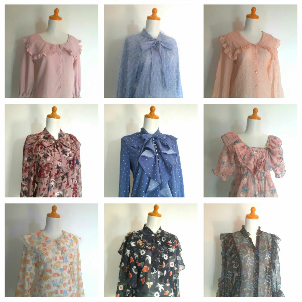 PART 2 Blouse cantik ruffle sifon gardenia lengan balon crop top kerah sailor baju peri formal kasua