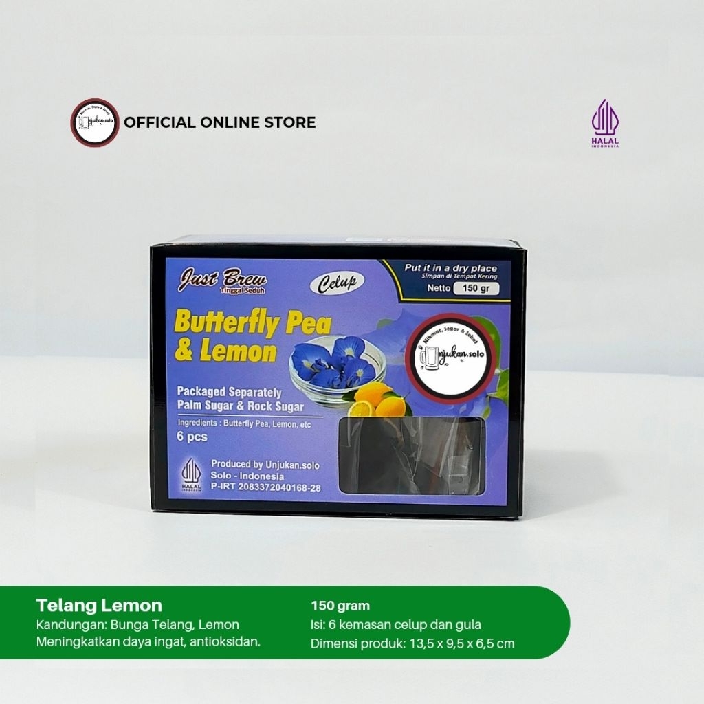

Teh Telang Lemon Celup Box Celup Unjukan Solo/ Butterfly Pea Lemon / Antioksidan / Telang, Lemon, dan Rempah lain/ Menurunkan Tekanan Darah