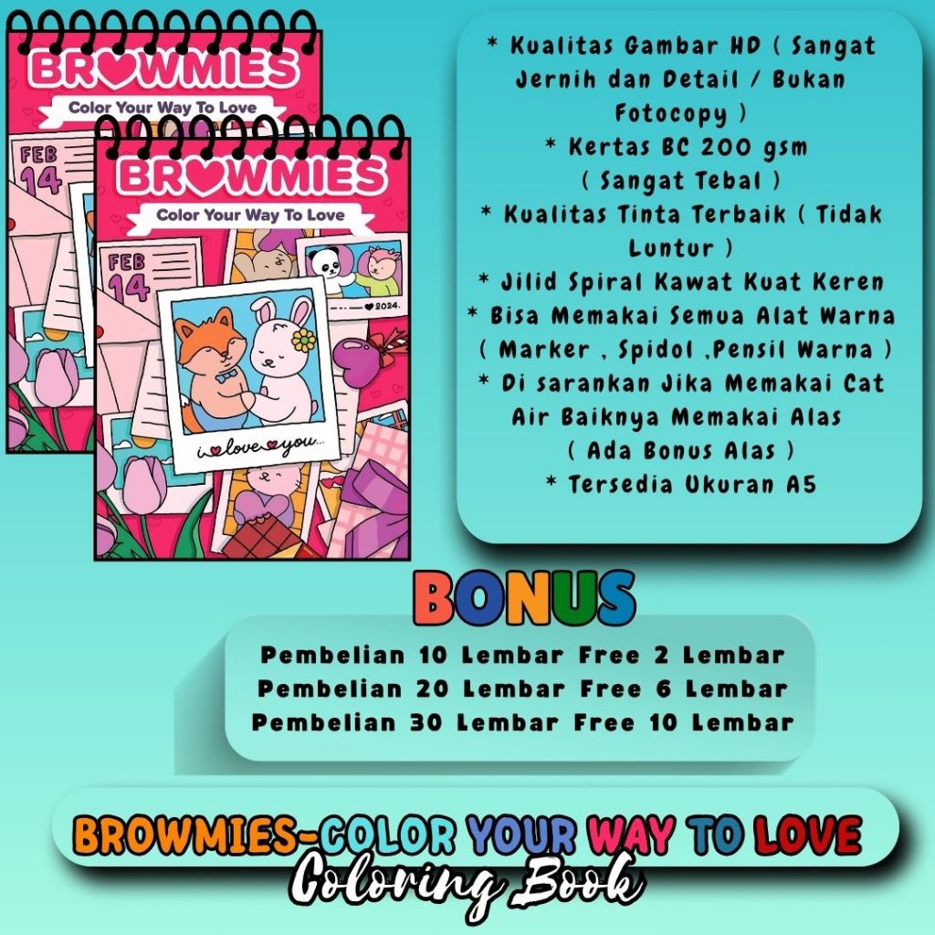 

Browmies - Color Your Way to Love Valentine Coloring Book Buku Mewarnai Gambar Jernih Sudah HD Kertas Tebal 200 gsm
