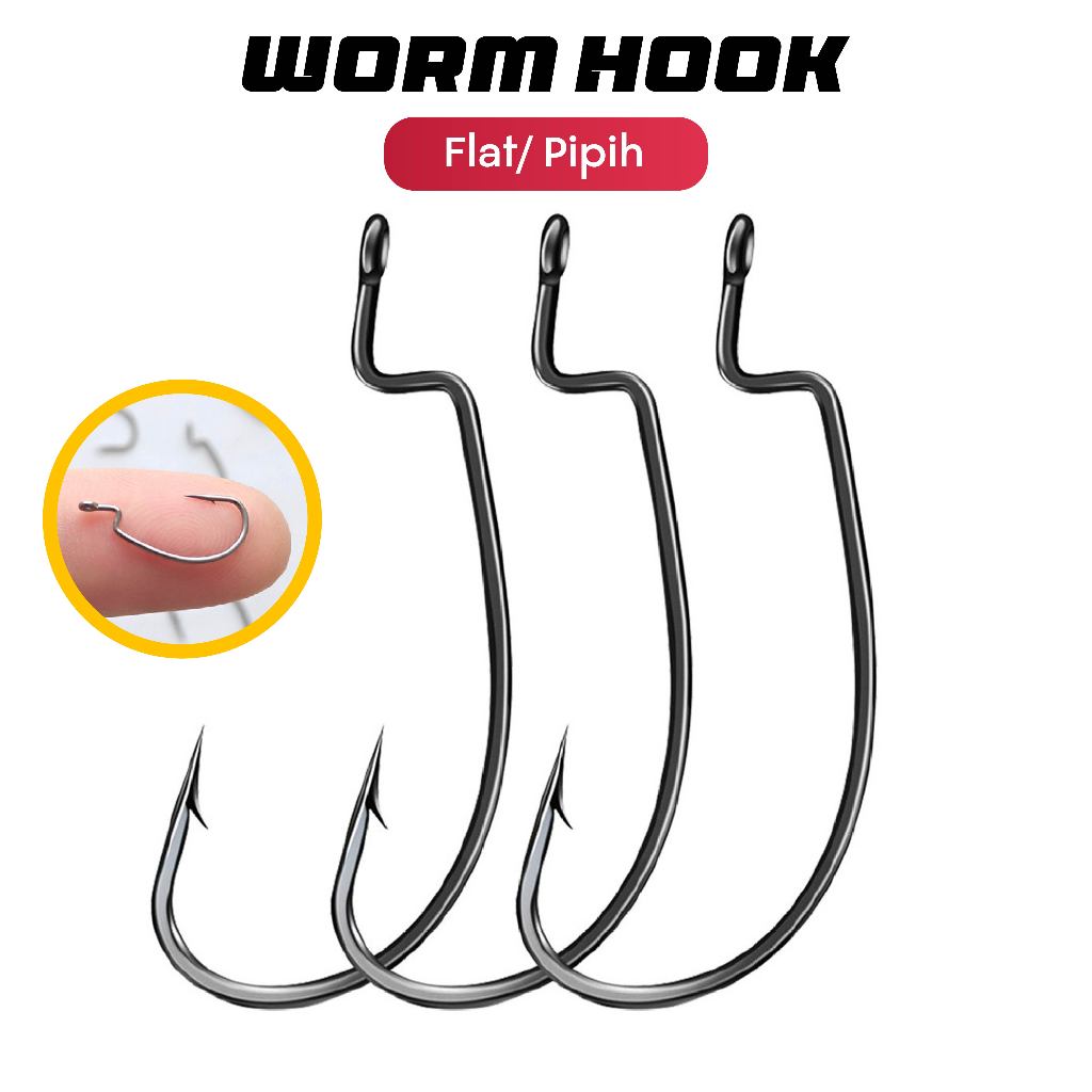Kail Pancing Worm Hook Flat Pipih Softlure Tajam Anti Karat untuk Mancing Laut & Air Tawar