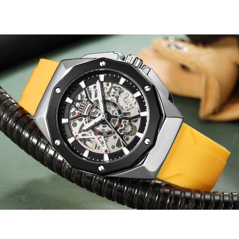 Jam Tangan Pria Belleda 9476 Strap Rubber Automatic Anti Air Mewah Original