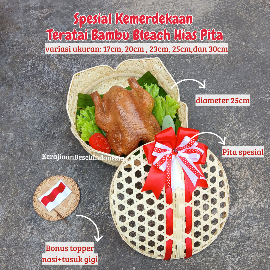 

SPESIAL HUT RI KEMERDEKAAN TERATAI BAMBU HIAS PITA BONUS TOPPER Box hampers bingkisan ayam besek