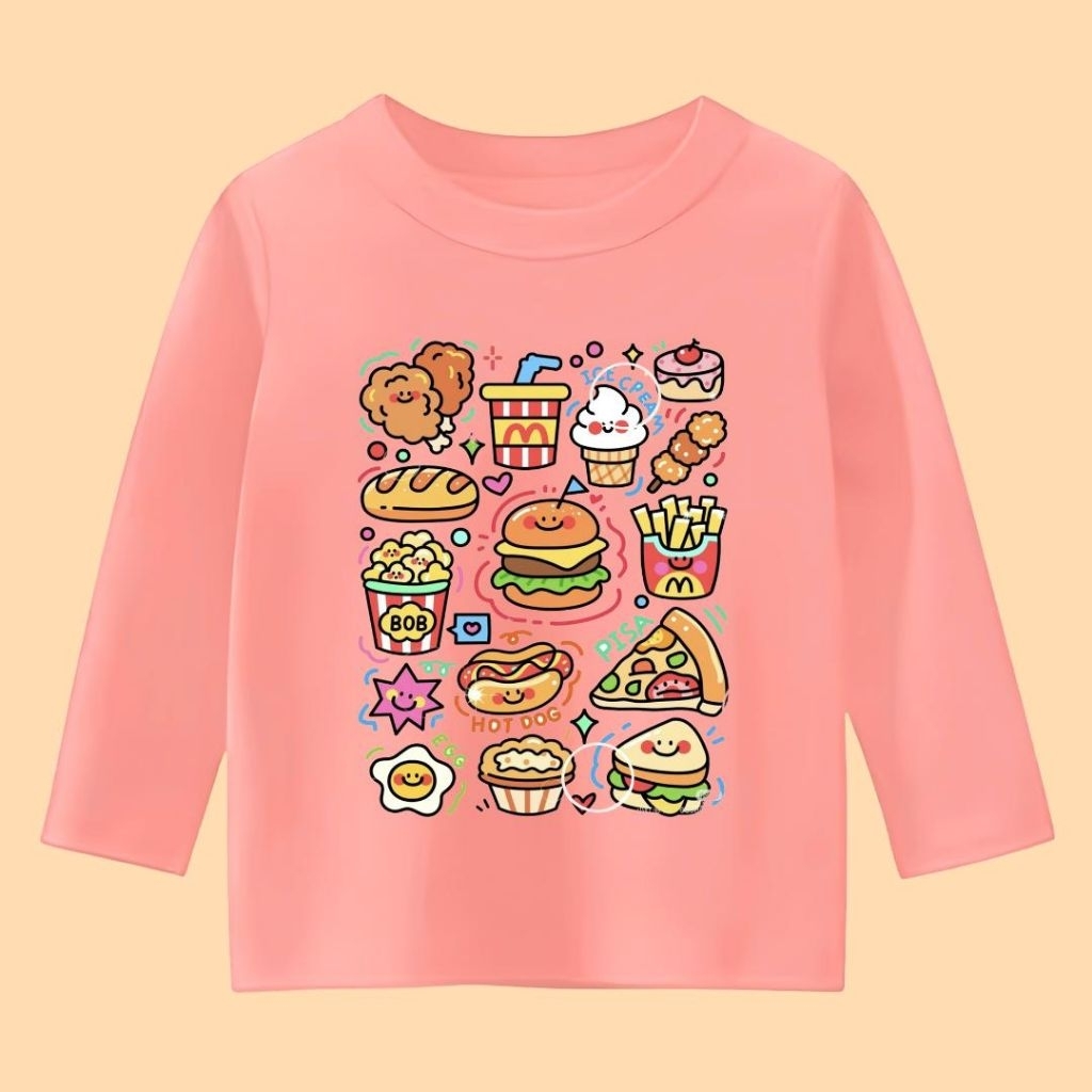 KAOS ANAK PEREMPUAN LENGAN PANJANG MOTIF CUTE FOOD