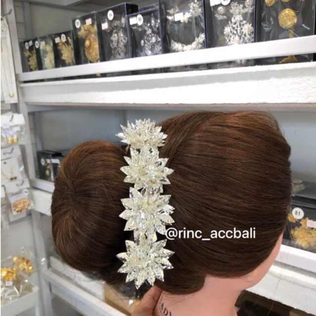 Semanggi Mitir Silver Premium / Bunga Gemitir / Bunga Sanggul Bali Modern / Hairdo simple