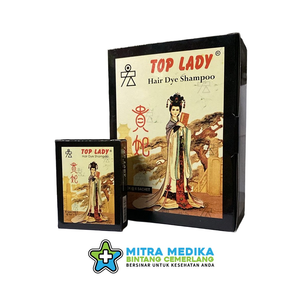 TOP LADY HAIR DYE SHAMPOO CAT RAMBUT HITAM (1 KOTAK=12 PACK@6 SACHET)
