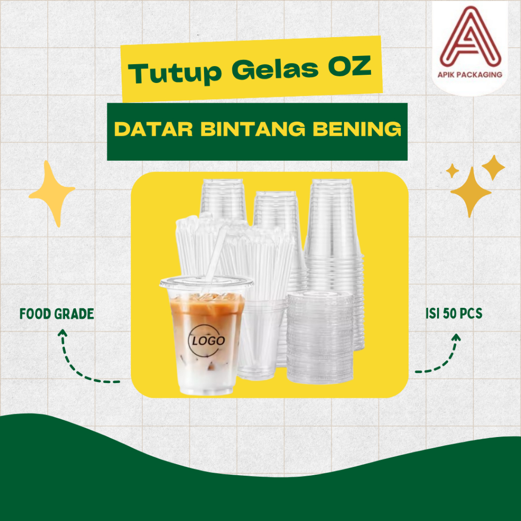 Tutup Cup Gelas OZ Datar Bintang Bening Isi 50Pcs