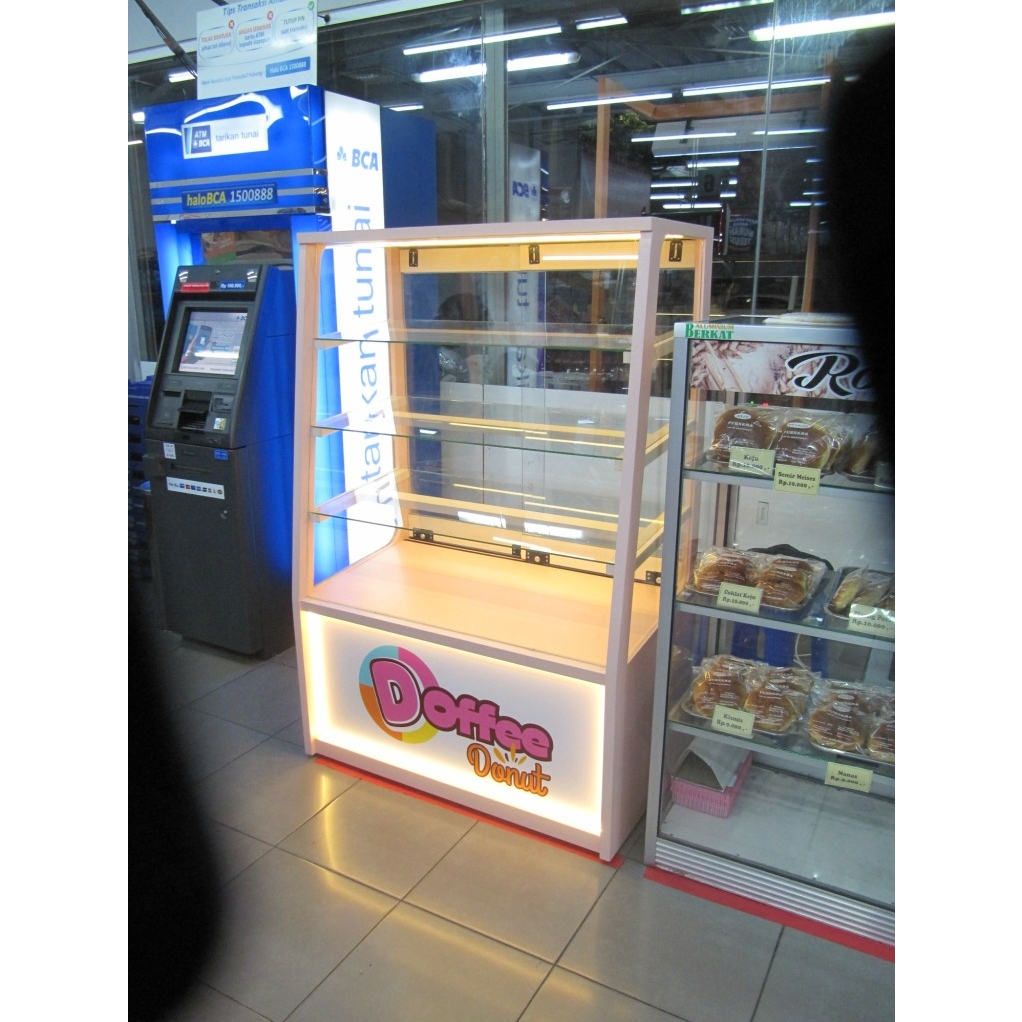 Etalase Display Roti Donat 4 Susun 2 Pintu Geser + Furniture Semarang