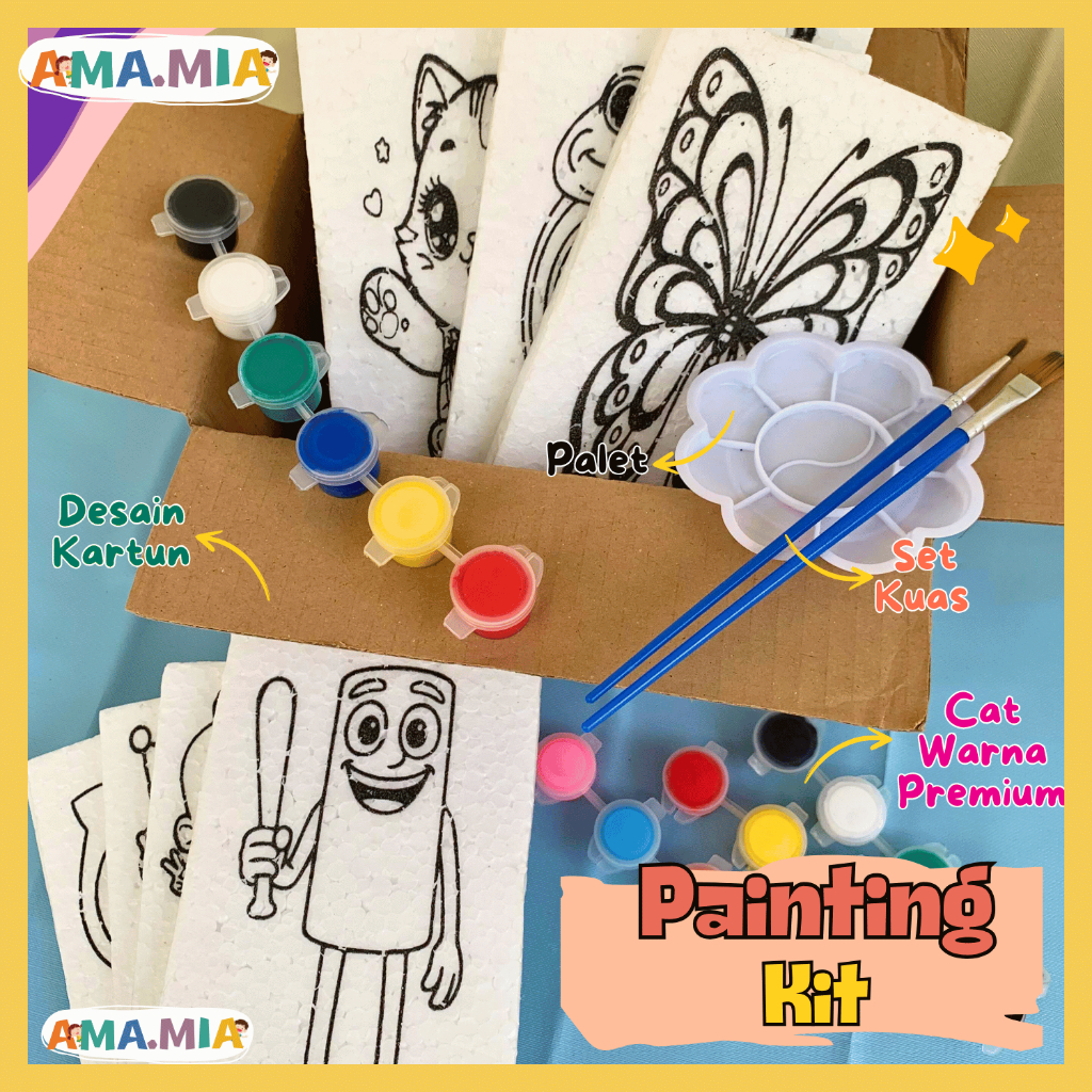 

HEBOH 20x15x1cm PAKET USAHA HEMAT PAINTING KIT MURAH /STEROFOAM/LUKISAN /MEWARNAI STEROFOAM + BONUS CAT KUAS + PALET MAINAN EDUKASI