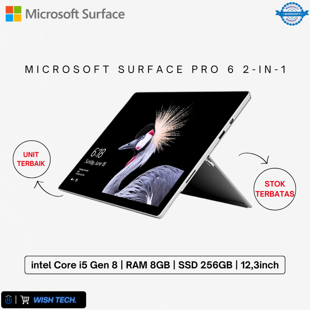 Laptop Microsoft Surface Pro 6 2 in 1 Display 12'3inch 2K Touchscreen (No Keyboard / Tanpa Keyboard)