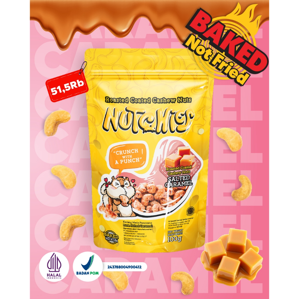 

Nutchies - Salted Caramel - Kacang Panggang Roasted Oven Mede Mente Mete Gurih