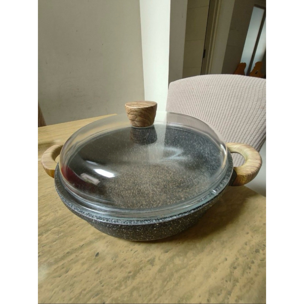 Preloved Debellin Grey Granite Shallow Casserole 28 cm Panci Premium Anti Lengket Bekas Murah