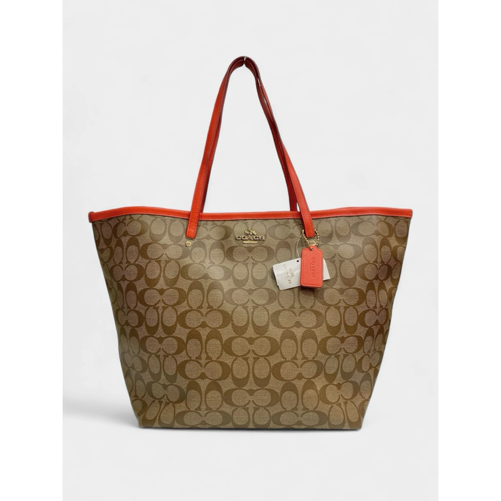 NBU coach taxi coral signature canvas khaki tote bag