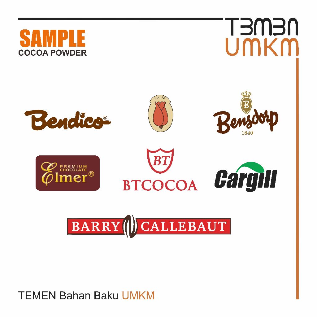 

Sample Barry Callebaut, Bensdorp, Bendico, Diamond Cocoa, Cargil, Elmer, Tulip Black Noir