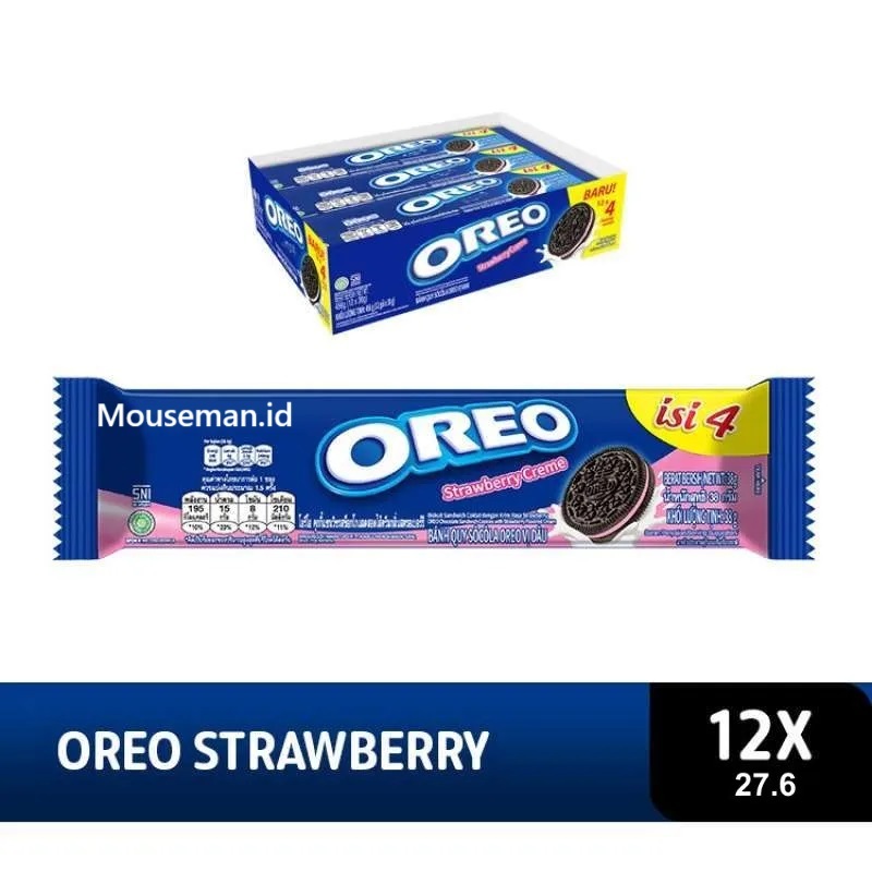 

1 BOX ISI 12PCS Mouseman - OREO Original Biskuit Sandwich coklat dengan Krim Rasa Strawberry Creme Enak 36gr
