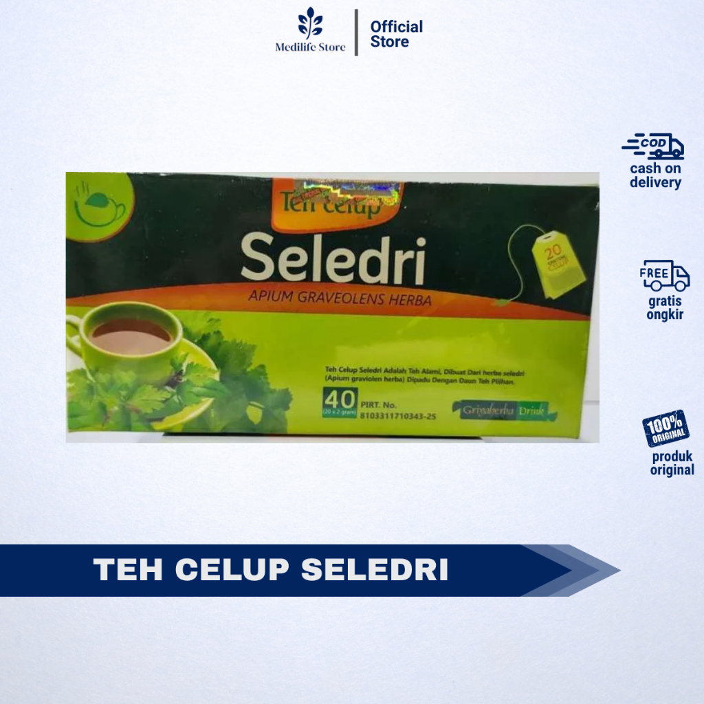 

TEH SELEDRI GRIYA HERBA – teh alami penurun darah tinggi | bantu stabilkan tekanan darah & kolesterol | 20 celup original | halal & BPOM