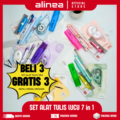 

Set Alat Tulis Lucu 7in1 Warna Warni | Gel Pen, Pulpen 4 Warna, Highlighter, Tipe X, Pensil Mekanik, Cutter, Pouch