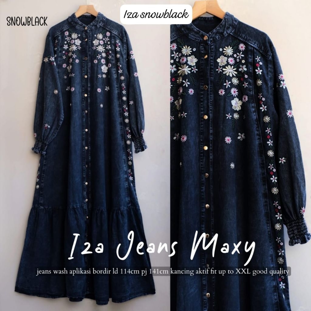 Dress Jeans Kekinian Hijab Panjang Terbaru Gamis Denim Wanita Allsize Jumbo