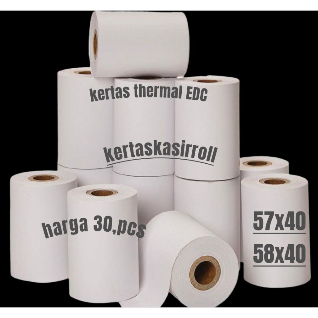 

Kertas Termal polos 58 x 40 3,pack isi 30,pcs